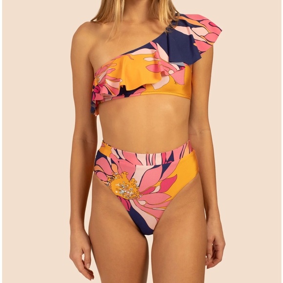 Trina Turk | Breeze Asymmetrical Bandeau High Waist Bikini 2 Piece Size 14 - Picture 10 of 10